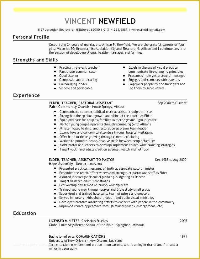 Free Ministry Resume Templates Of Pastor Resume Cover Letter Template for Pastors Superb