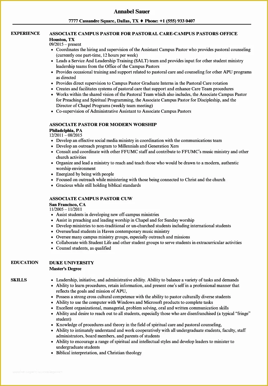 Free Ministry Resume Templates Of Pastor Resume Samples