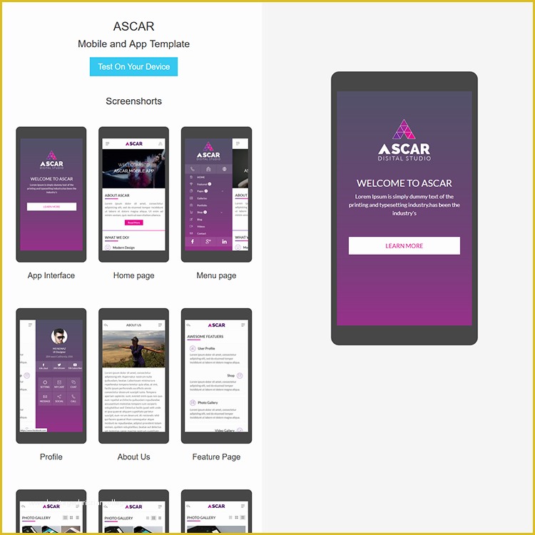 Free Mobile App Templates Of ascar Mobile App HTML Template