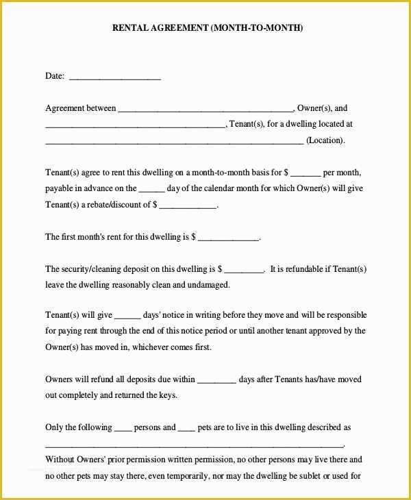 Free Month to Month Rental Agreement Template Of 10 Month to Month Rental Agreement Free Sample Example