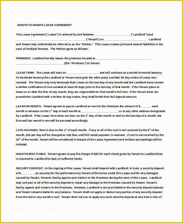 Free Month to Month Rental Agreement Template Of 15 Free Month to Month Rental Agreement Templates Updated