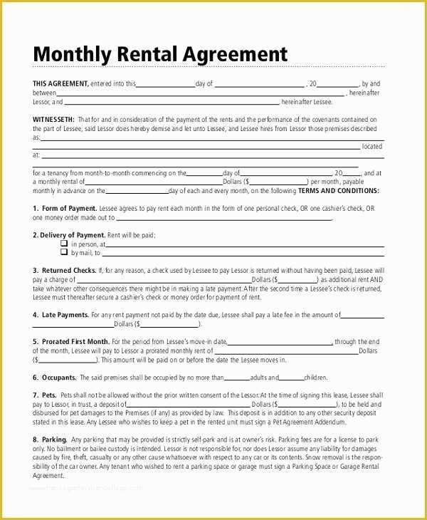 Free Month to Month Rental Agreement Template Of 8 Sample Month to Month Rental Agreement forms Sample