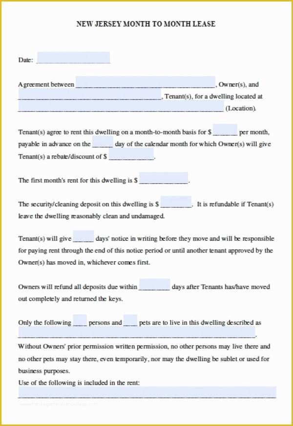 Free Month to Month Rental Agreement Template Of Free New Jersey Month to Month Lease Agreement