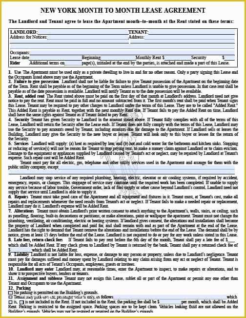 Free Month to Month Rental Agreement Template Of Free New York Month to Month Rental Agreement – Pdf Template