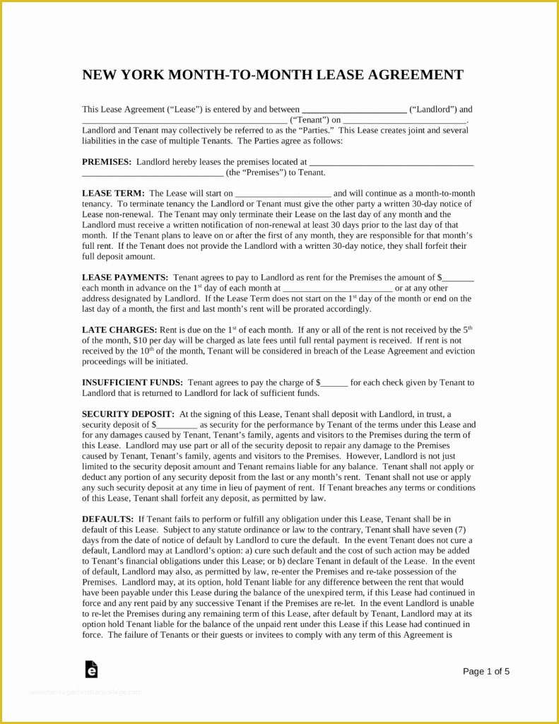 Free Month to Month Rental Agreement Template Of Free New York Month to Month Rental Agreement Template