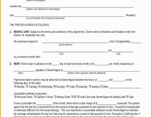 Free Month to Month Rental Agreement Template Of Free Rental Agreement form Sample 9 Free Documents In