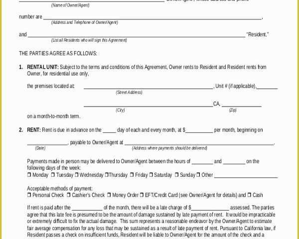 Free Month to Month Rental Agreement Template Of Free Rental Agreement form Sample 9 Free Documents In