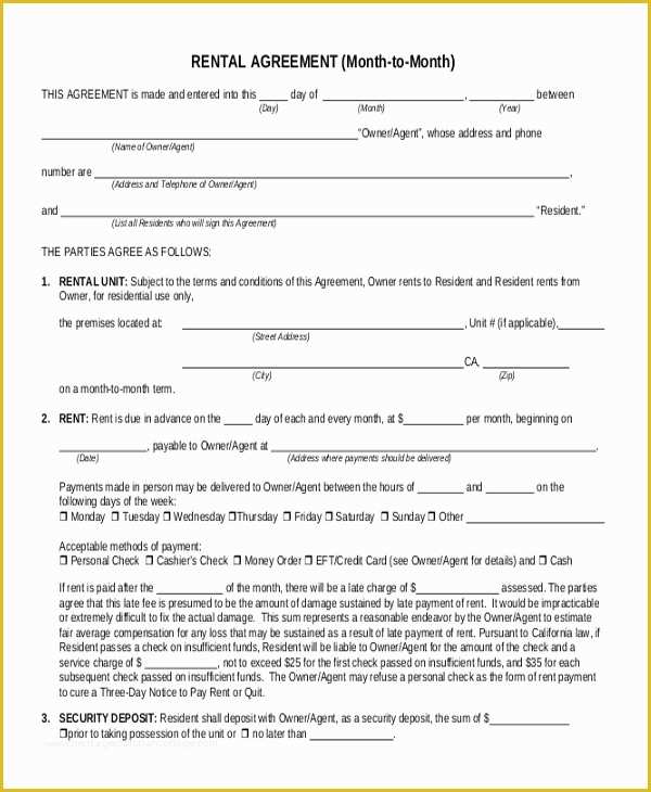 52 Free Month to Month Rental Agreement Template