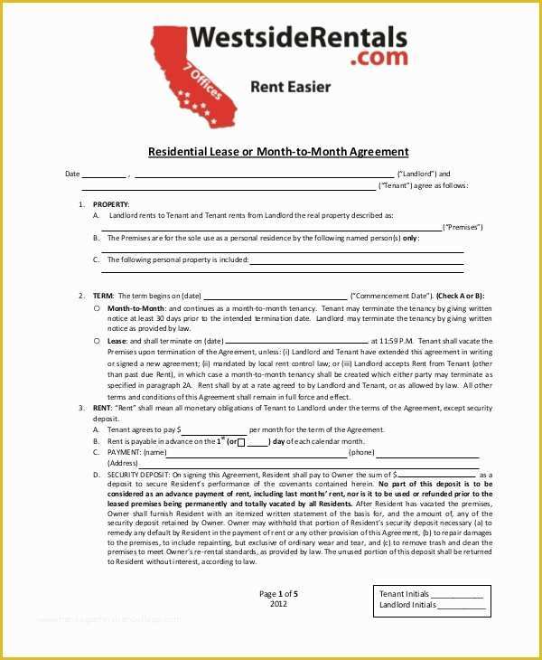 Free Month to Month Rental Agreement Template Of Month to Month Lease 8 Free Pdf Word Download