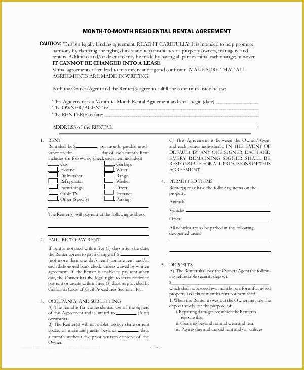 Free Month to Month Rental Agreement Template Of Month to Month Lease 8 Free Pdf Word Download