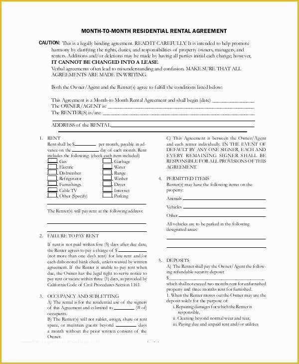 Free Month to Month Rental Agreement Template Of Month to Month Lease 8 Free Pdf Word Download