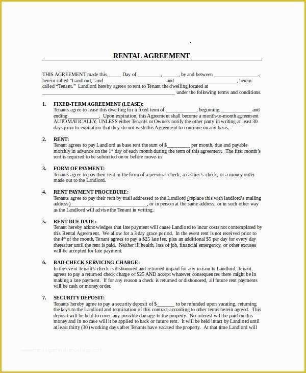 Free Month to Month Rental Agreement Template Of Month to Month Lease Agreement 7 Free Pdf Word