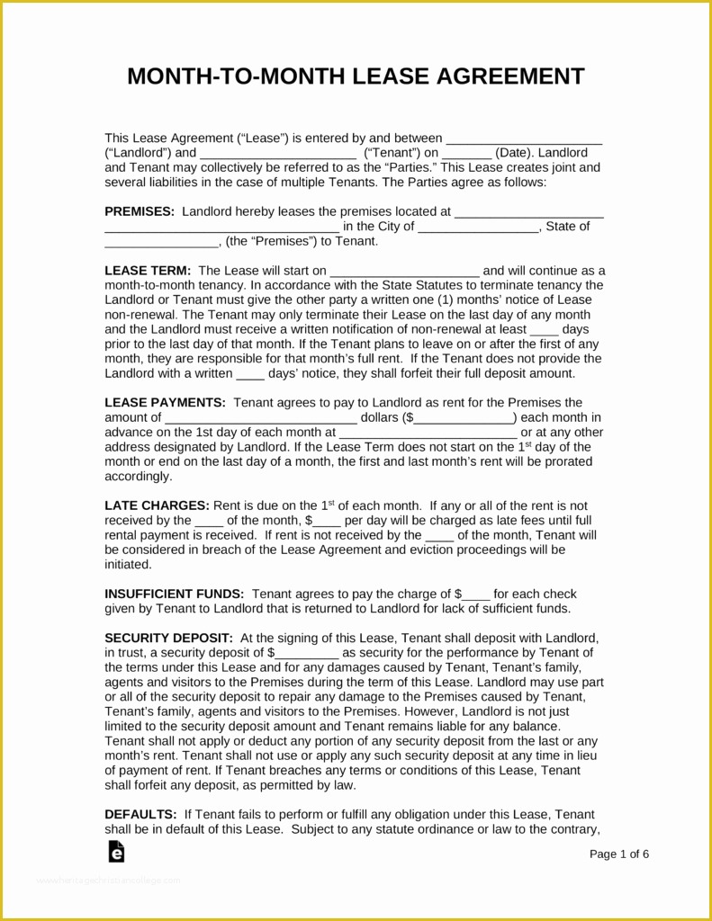 Free Month to Month Rental Agreement Template Of Month to Month Lease Agreement Templates