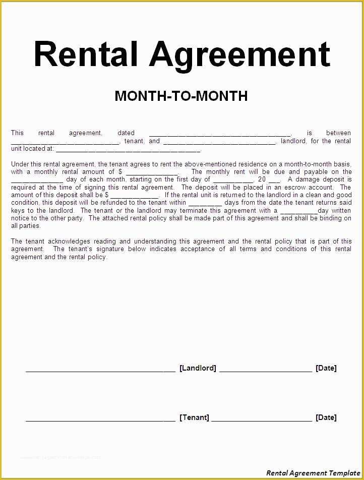 Free Month to Month Rental Agreement Template Of Printable Sample Rental Lease Agreement Templates Free