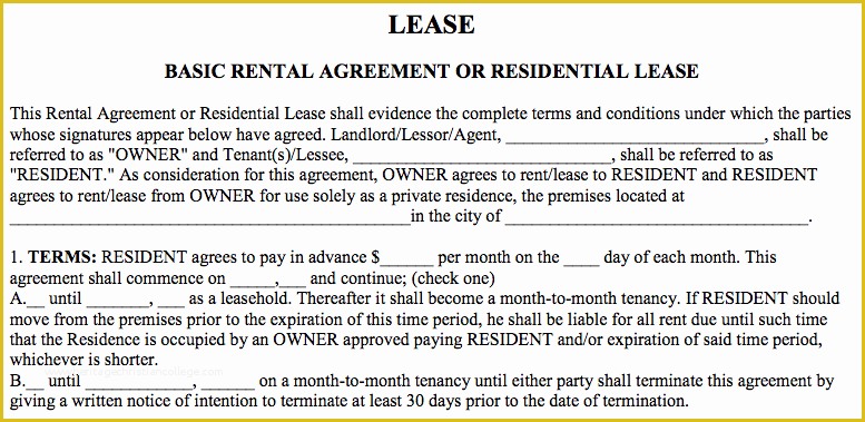Free Nc Lease Agreement Template Of Basic Rental Agreement In A Word Document for Free