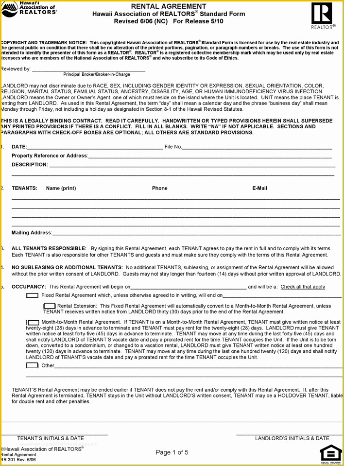 Free Nc Lease Agreement Template Of Free Hawaii Residential Lease Agreement form Pdf