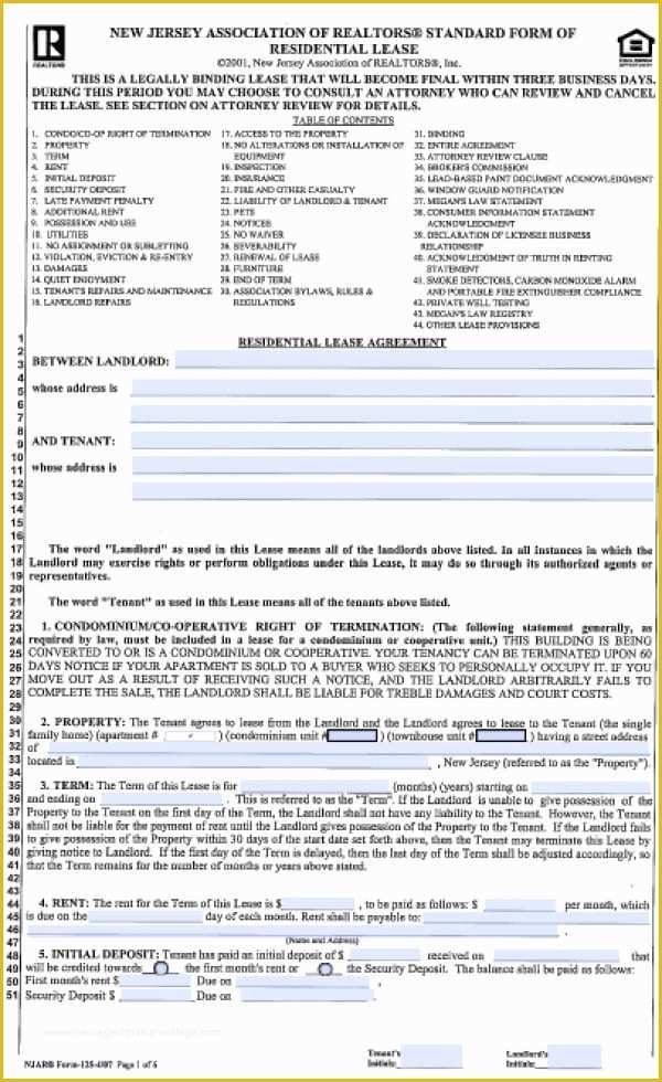 Free Nc Lease Agreement Template Of Free New Jersey Standard Residential Lease Agreement 1