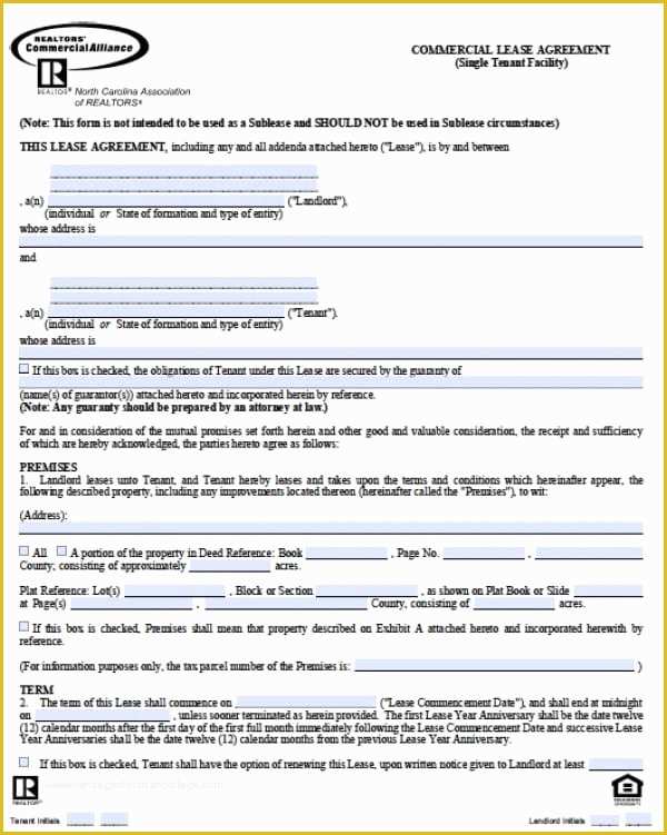 Free Nc Lease Agreement Template Of Free north Carolina Mercial Lease Agreement