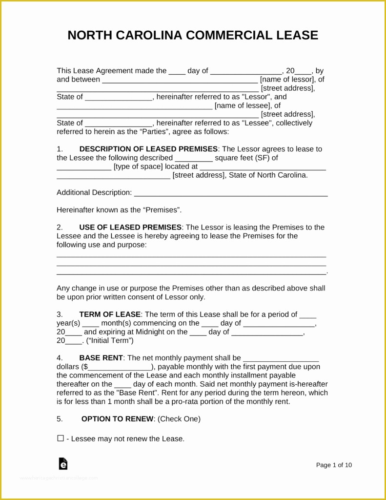 Free Nc Lease Agreement Template Of Free north Carolina Mercial Lease Agreement Template