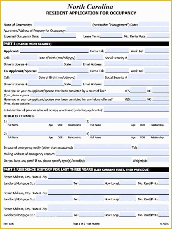 Free Nc Lease Agreement Template Of Free north Carolina Rental Application Pdf