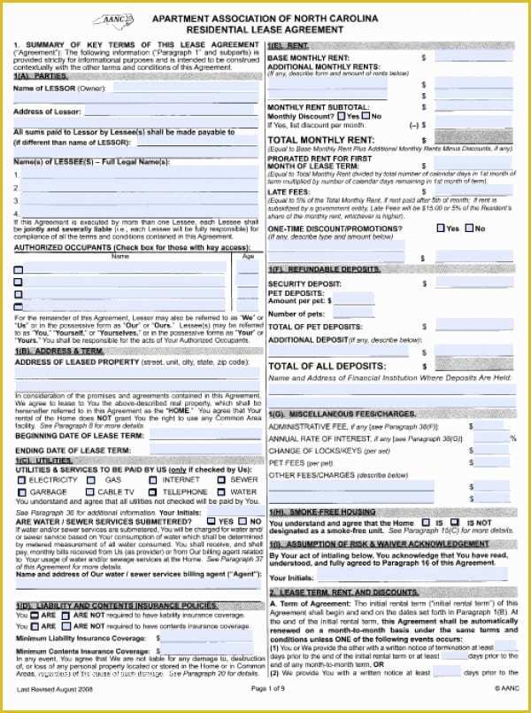 Free Nc Lease Agreement Template Of Free north Carolina Residential Lease Agreement