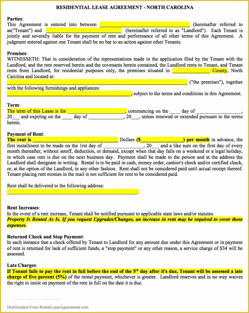 Free Nc Lease Agreement Template Of Free north Carolina Standard Residential Lease Agreement