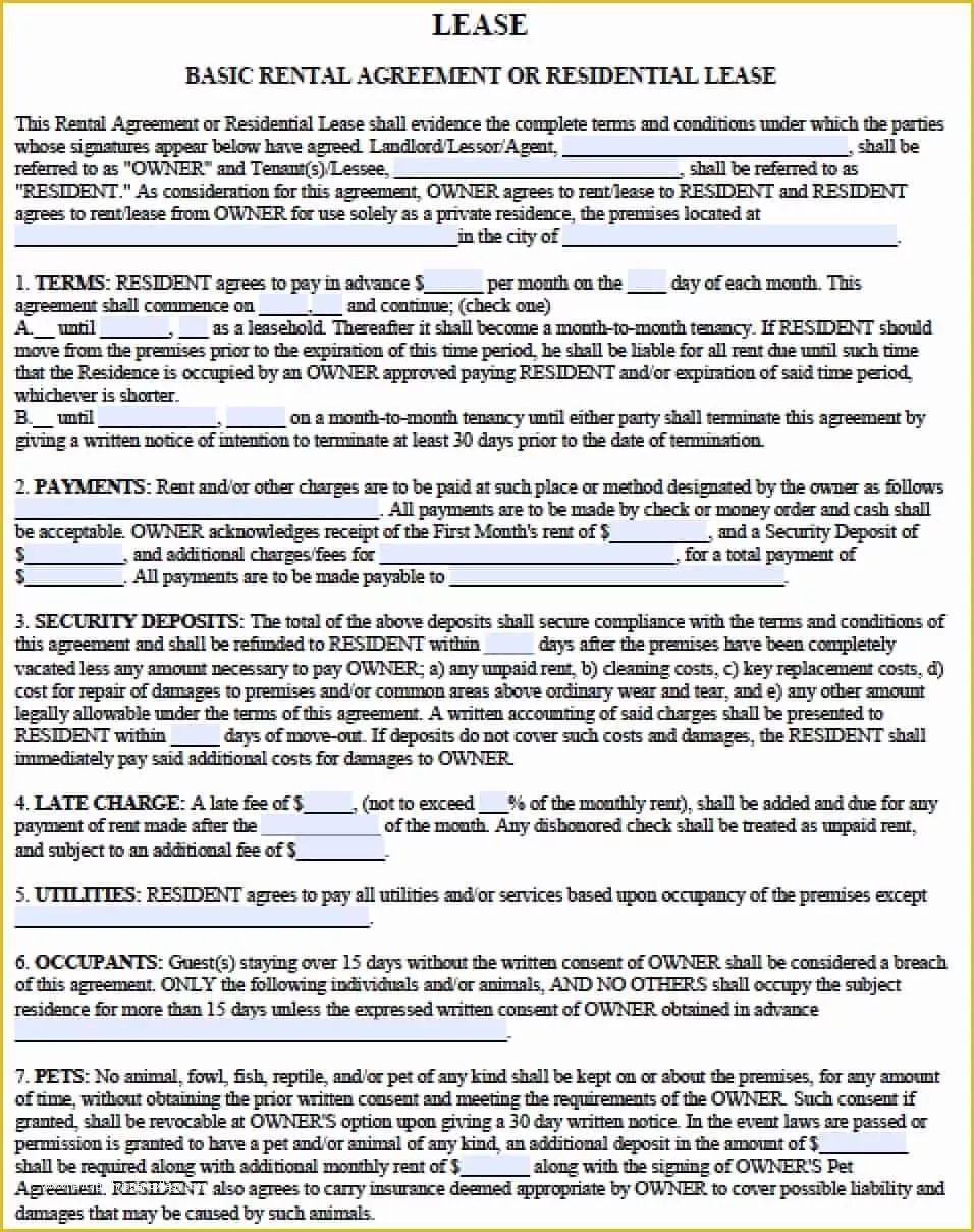 Free Nc Lease Agreement Template Of Free Residential Lease Agreements – Pdf and Word Templates