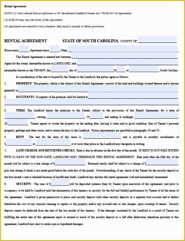 Free Nc Lease Agreement Template Of Free south Carolina Residential Lease Agreement