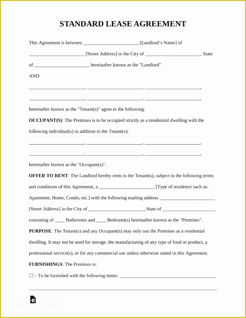 Free Nc Lease Agreement Template Of Free Standard Residential Lease Agreement Template Pdf