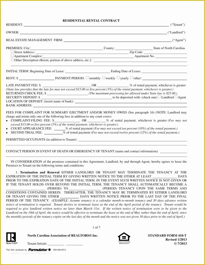 Free Nc Lease Agreement Template Of north Carolina Realtors Residential Lease Agreement