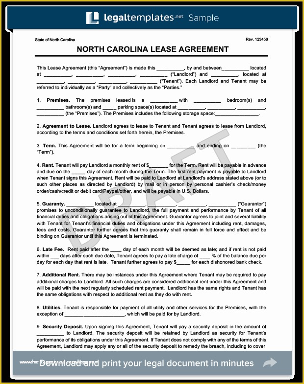 Free Nc Lease Agreement Template Of north Carolina Residential Lease Agreement
