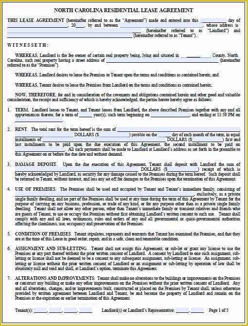 Free Nc Lease Agreement Template Of Rental Lease Agreement Nc