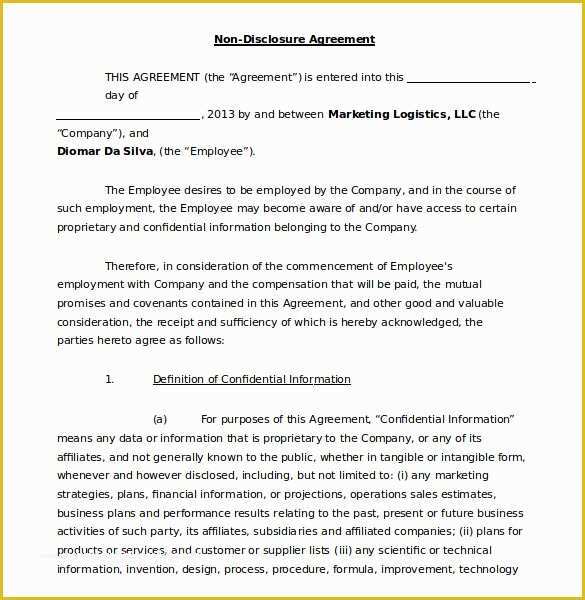 Free Nda Template Of 19 Word Non Disclosure Agreement Templates Free Download
