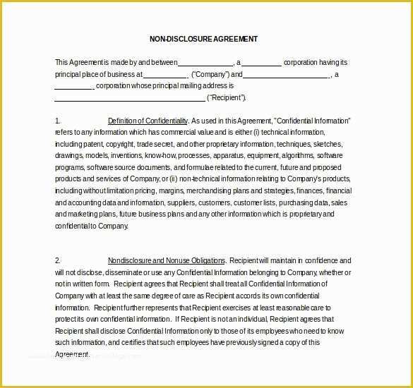 Free Nda Template Of 19 Word Non Disclosure Agreement Templates Free Download