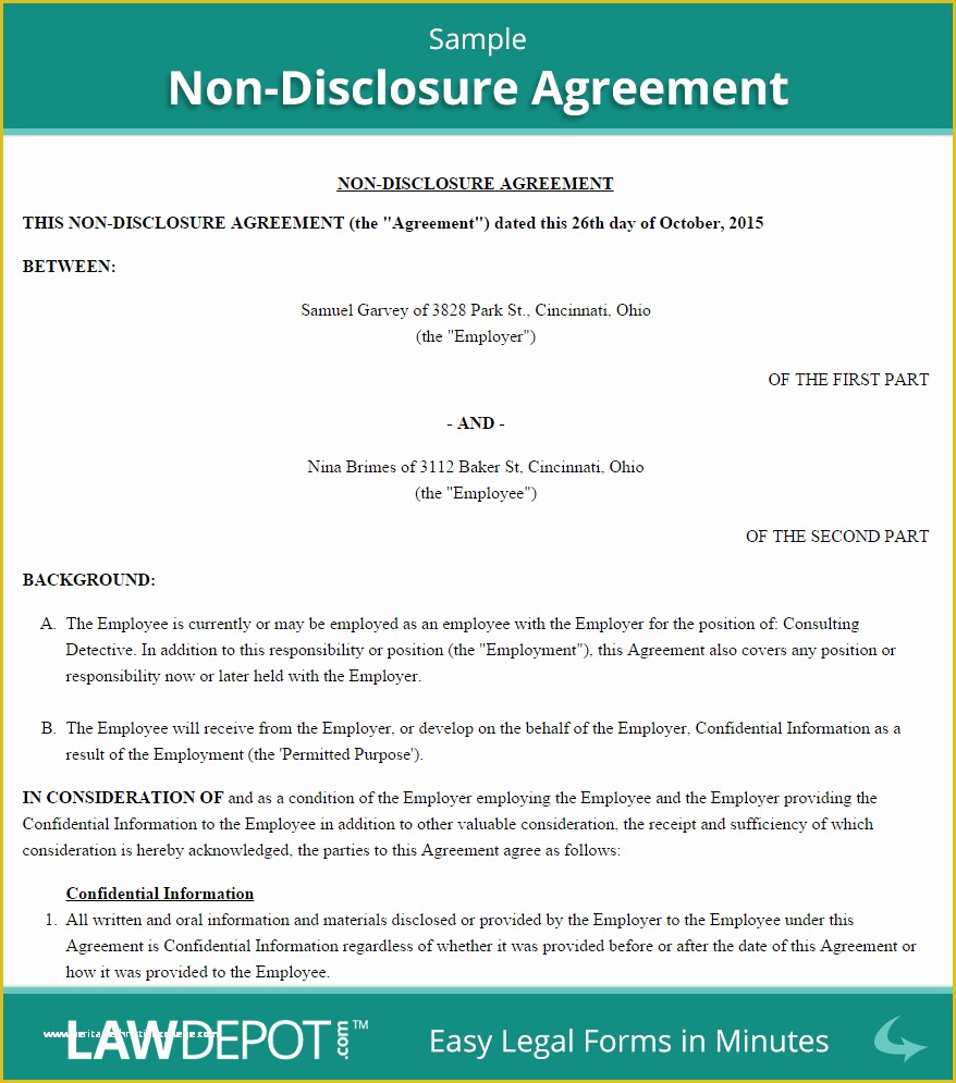 Free Nda Template Of Free Non Disclosure Agreement Create Download and