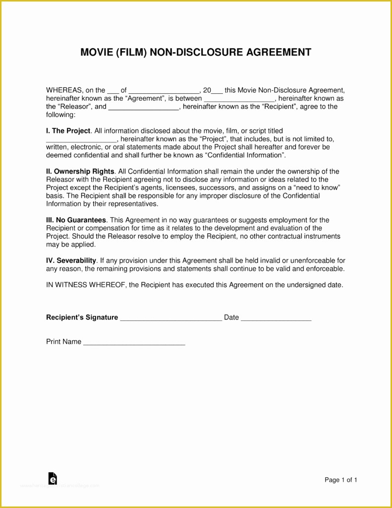 Free Nda Template Of Movie Non Disclosure Agreement Nda Template