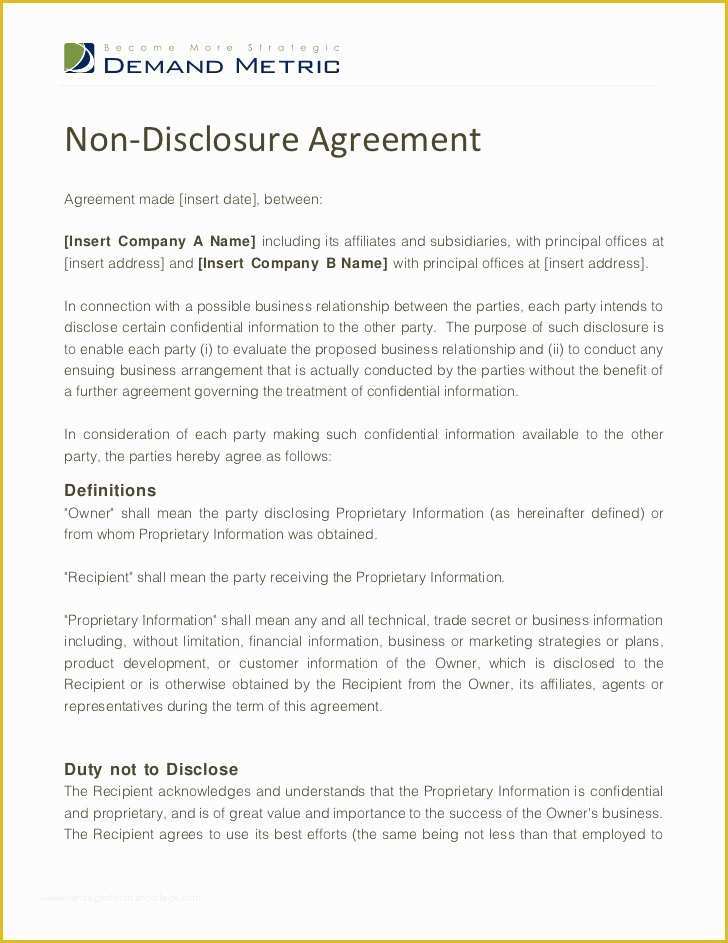 Free Nda Template Of Non Disclosure Agreement Template