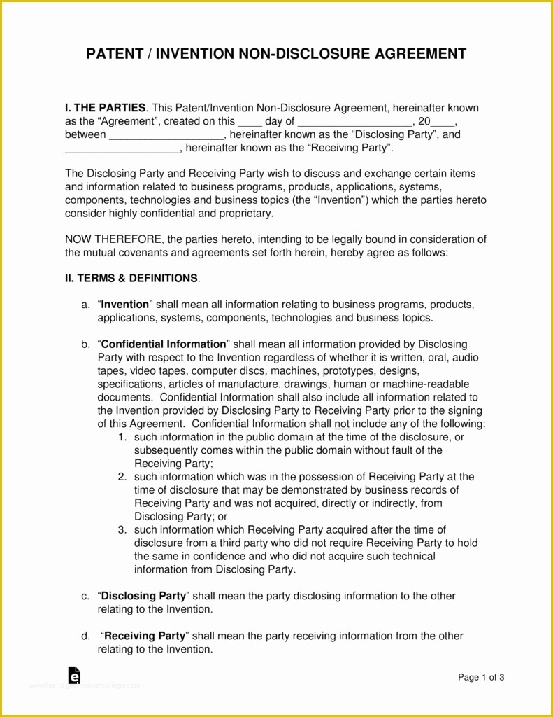 Free Nda Template Of Patent Invention Non Disclosure Agreement Nda Template