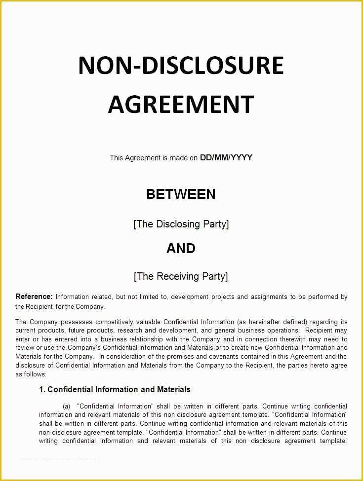 Free Nda Template Of Printable Sample Non Disclosure Agreement Sample form