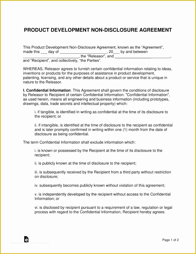 Free Nda Template Of Product Development Non Disclosure Agreement Nda