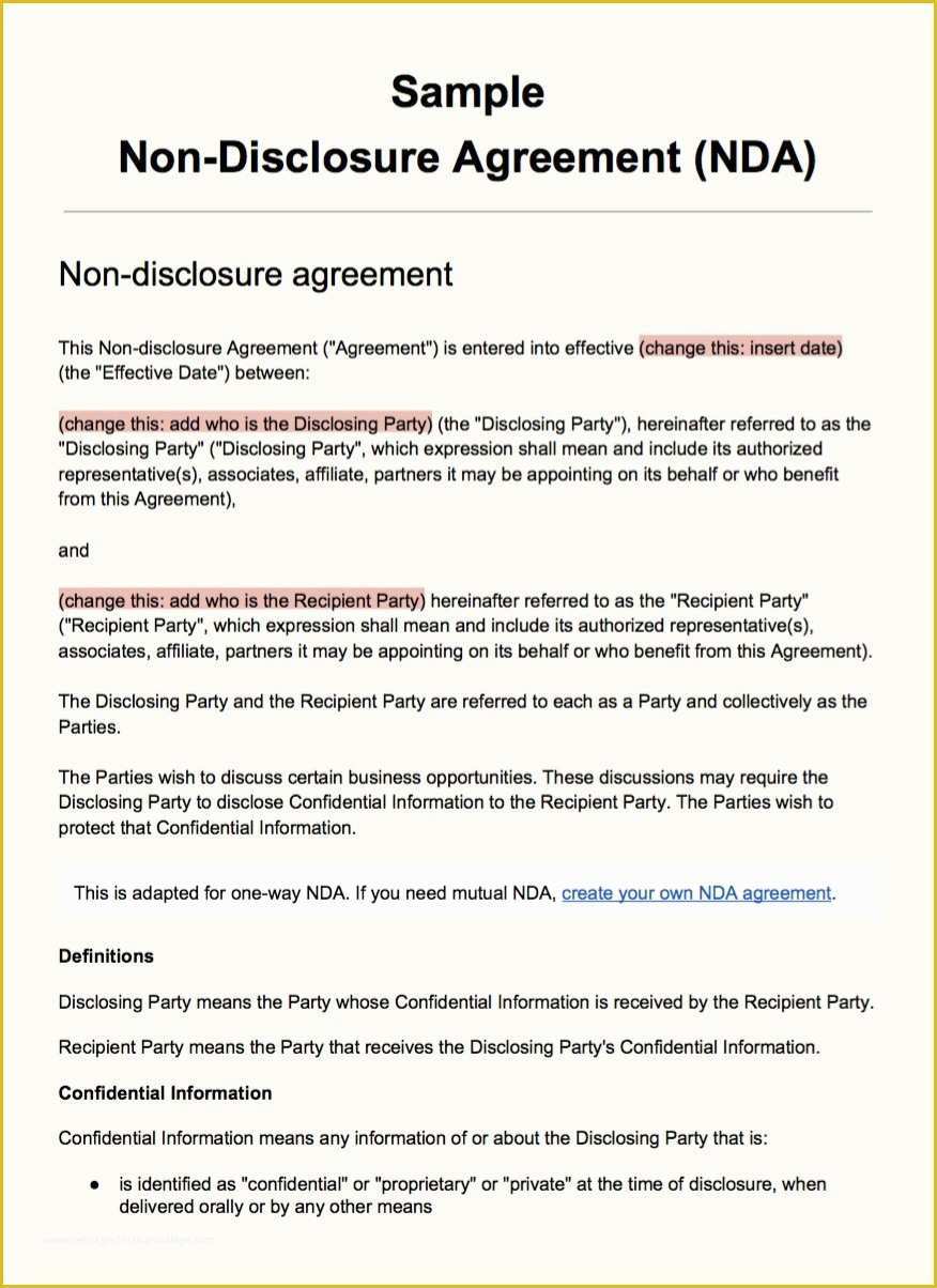 Free Nda Template Of Free Non Disclosure Agreement Create Download and
