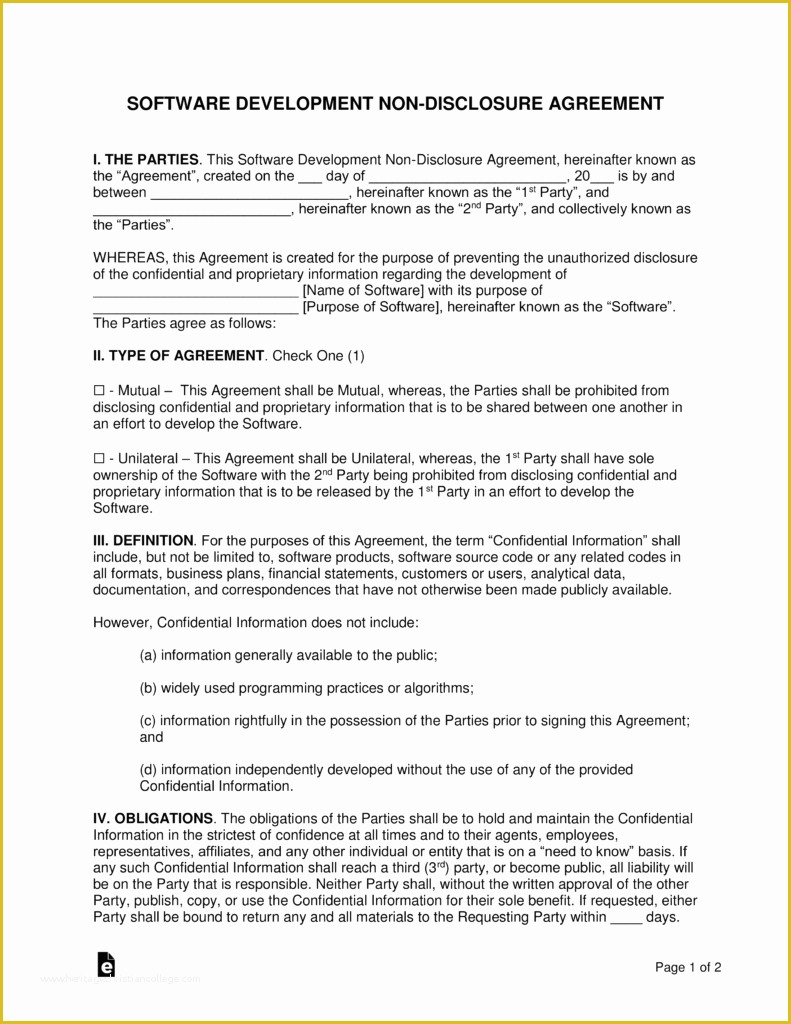 Free Nda Template Of software Development Non Disclosure Agreement Nda