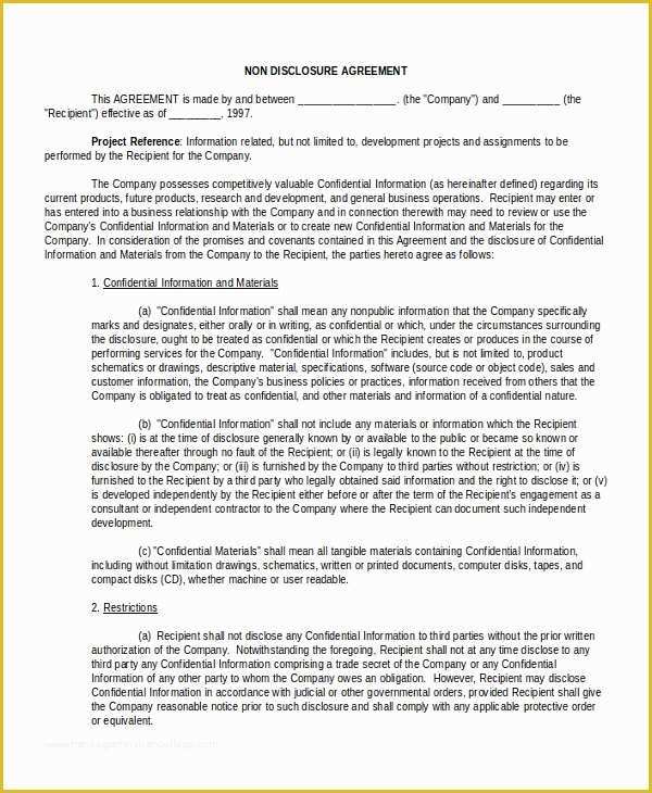 Free Nda Template Of Standard Non Disclosure Agreement form – 10 Free Word