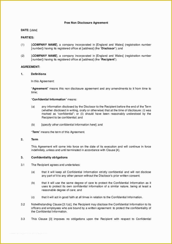 Free Nda Template Of Non Disclosure Agreement Template Heritagechristiancollege