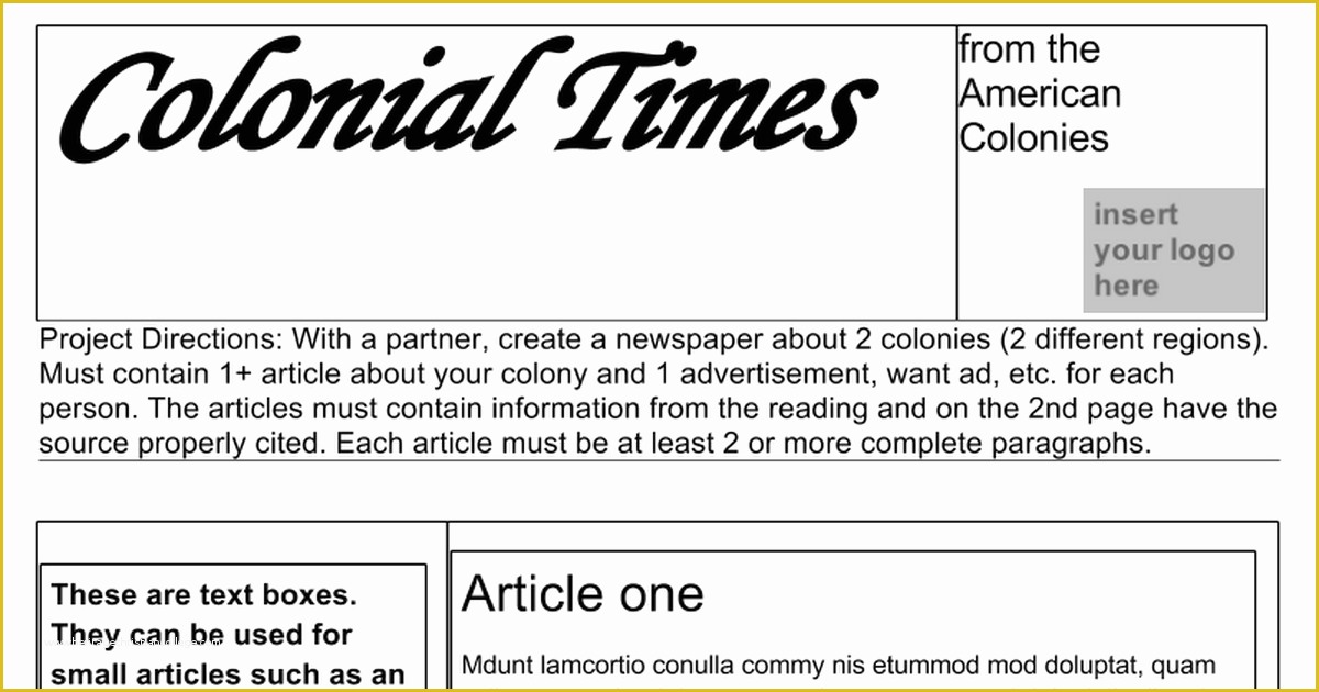 Free Newspaper Template Google Docs Of Colonial Newspaper Templatec