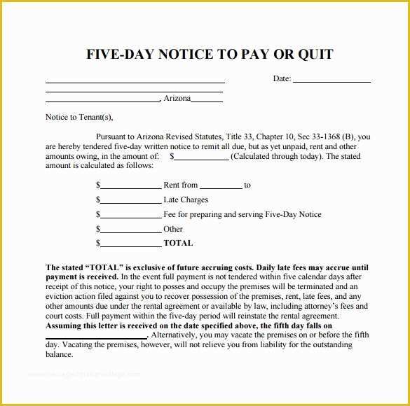 Free Notice to Pay Rent or Quit Template Of 10 Useful Sample Late Rent Notice Templates to Download