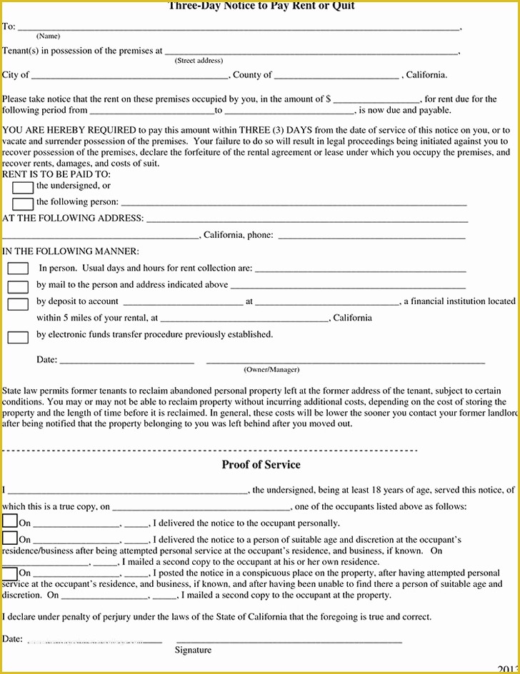 Free Notice to Pay Rent or Quit Template Of 3 Day Notice to Pay or Quit Template Free Download
