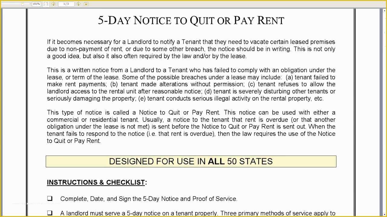 Free Notice to Pay Rent or Quit Template Of 5 Day Notice to Quit or Pay Rent Landlord to Tenant