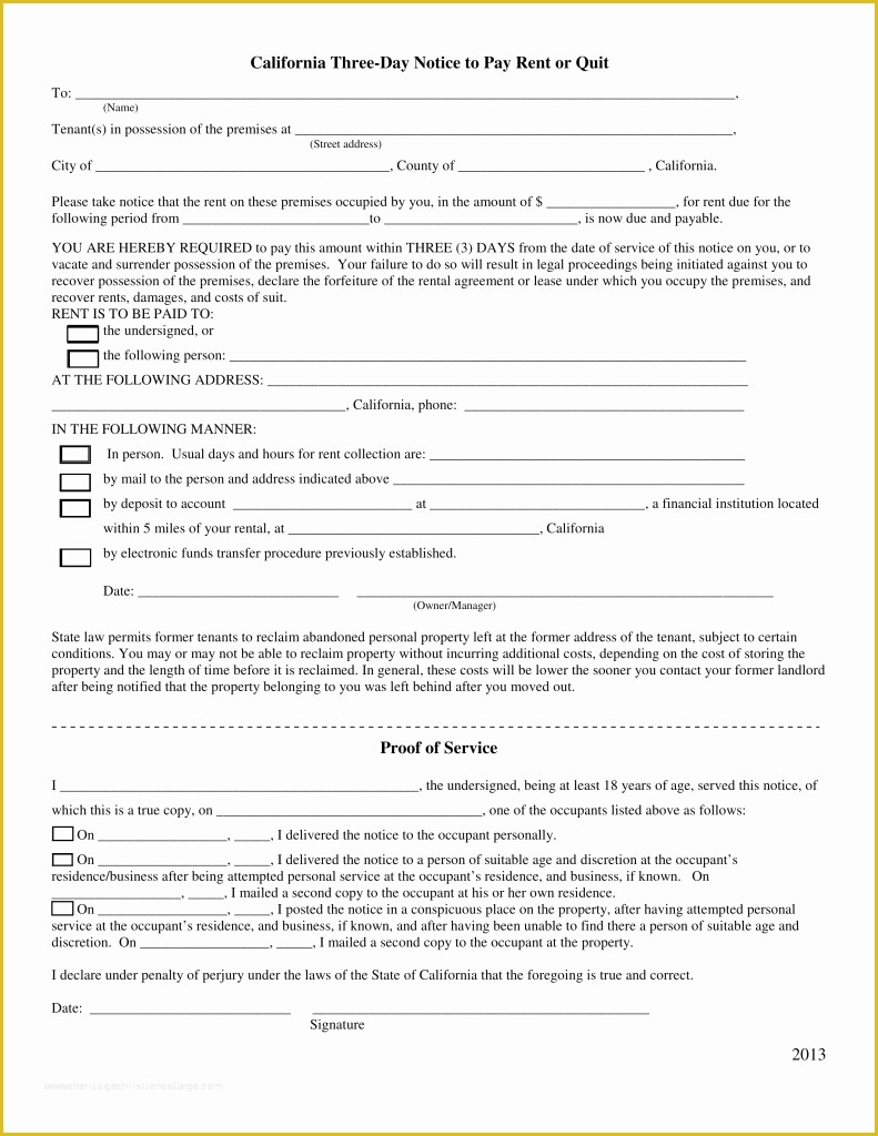 Free Notice to Pay Rent or Quit Template Of California 3 Day Notice to Quit form