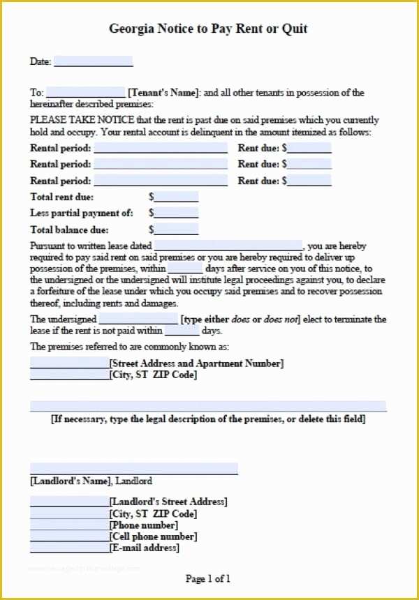 Free Notice to Pay Rent or Quit Template Of Free Georgia Notice to Pay or Quit